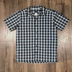 Patagonia Plaid Short Sleeve Button Down Shirt Medium Blue Black White